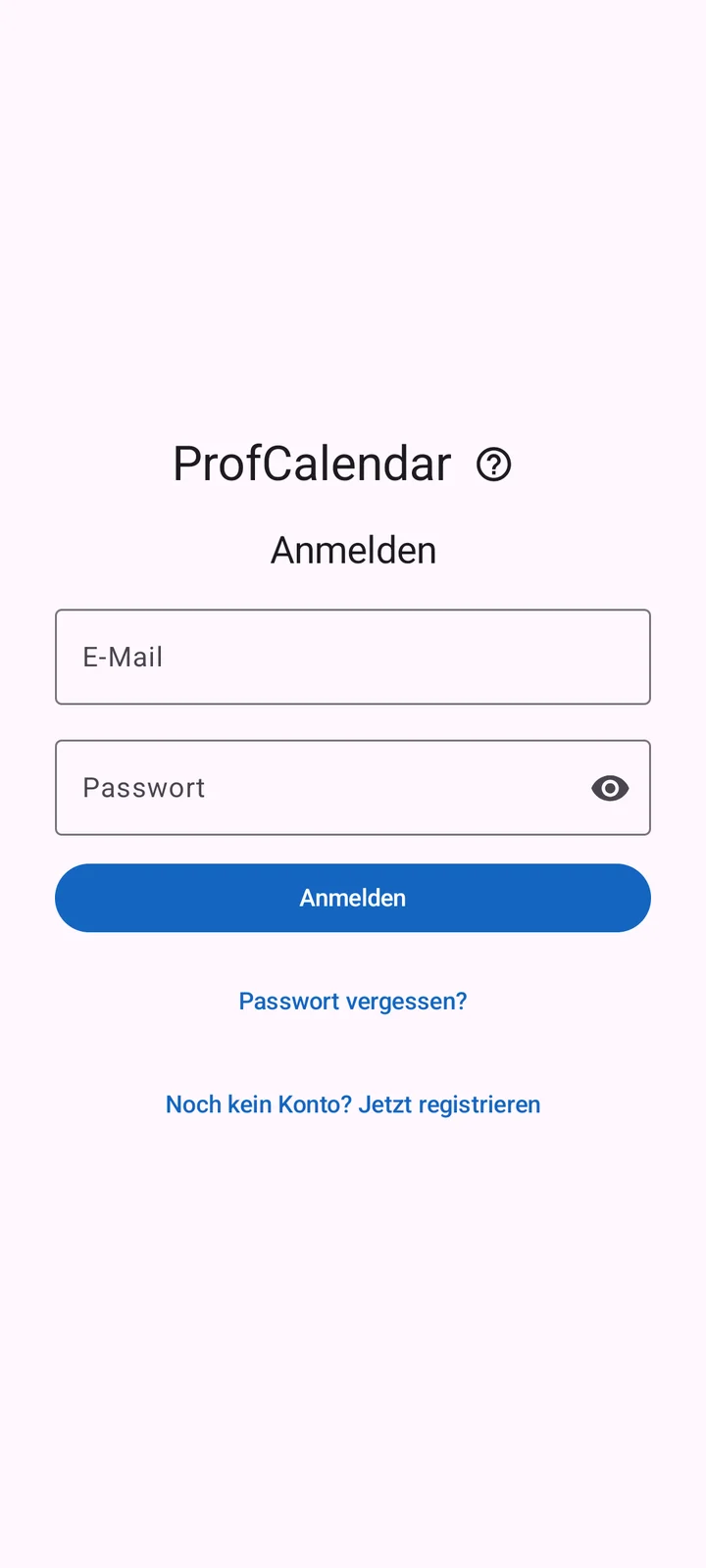 Android-Anmeldung mit E-Mail, Passwort und Link zum Zurücksetzen.
