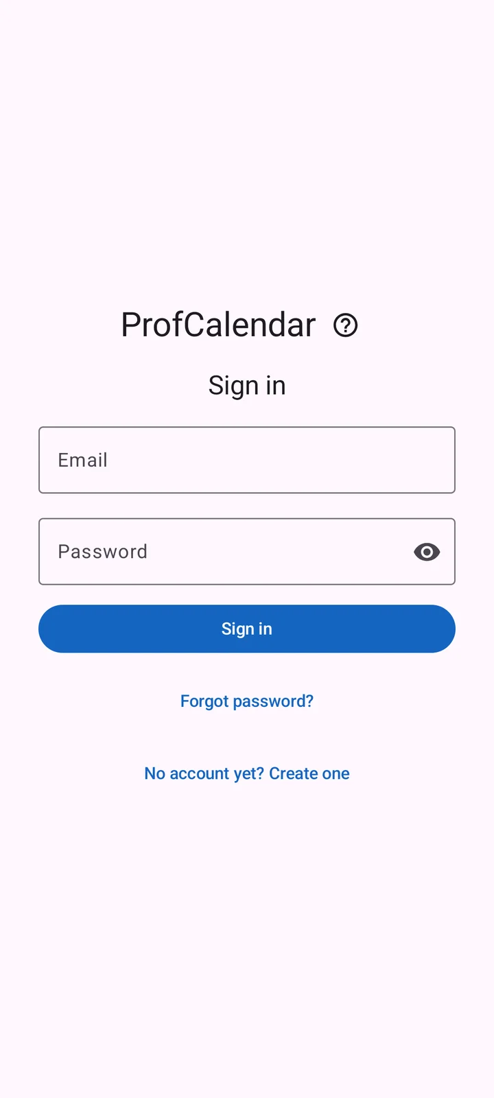 Android sign-in screen with email, password and password-reset link.